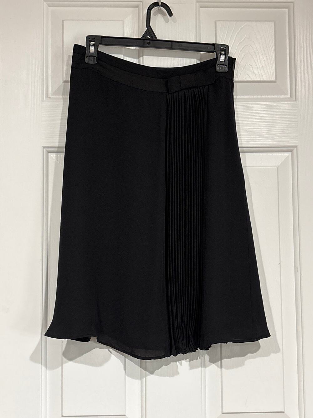 Nougat London Sz 1 Silk Pleated Skirt Bow Detail Black Quiet Luxury Minimalist